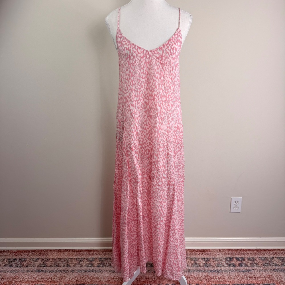 AllSaints Pink White Animal Print Maxi Slip Dress V-Neck Adjustable Straps‎ Sz 6